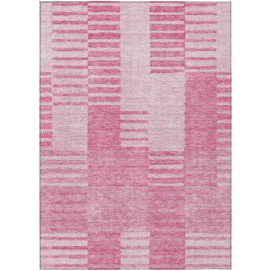 Pink And Blush Striped Washable Indoor Outdoor Area Rug Photo 2