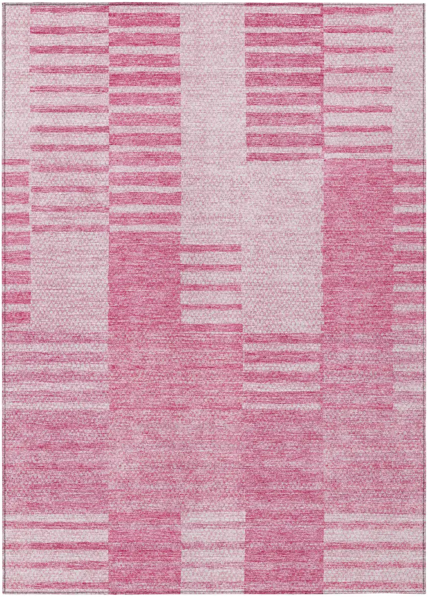 Pink And Blush Striped Washable Indoor Outdoor Area Rug Photo 2