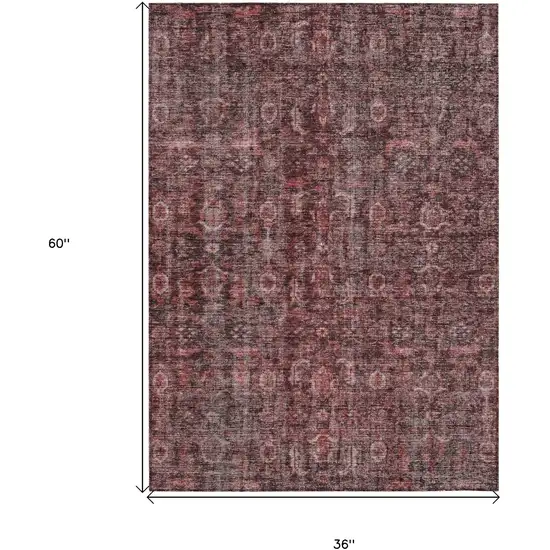 Pink And Brick Red Damask Washable Indoor Outdoor Area Rug Photo 7