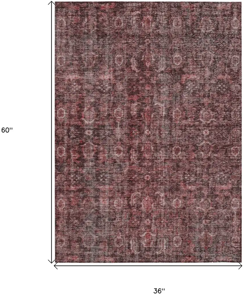 Pink And Brick Red Damask Washable Indoor Outdoor Area Rug Photo 7