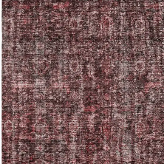 Pink And Brick Red Damask Washable Indoor Outdoor Area Rug Photo 5