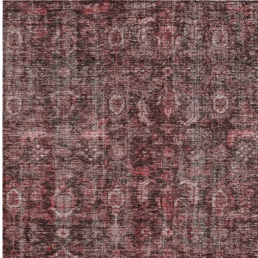 Pink And Brick Red Damask Washable Indoor Outdoor Area Rug Photo 5