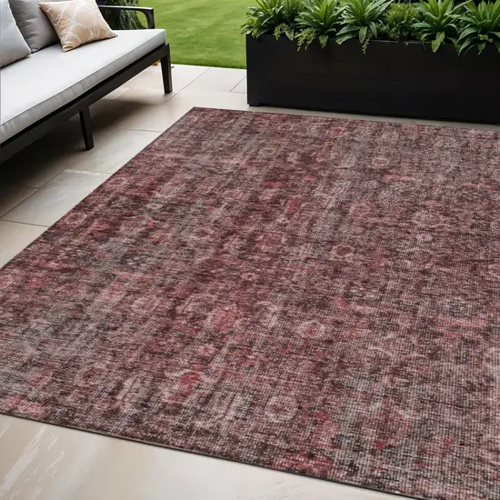 Pink And Brick Red Damask Washable Indoor Outdoor Area Rug Photo 1
