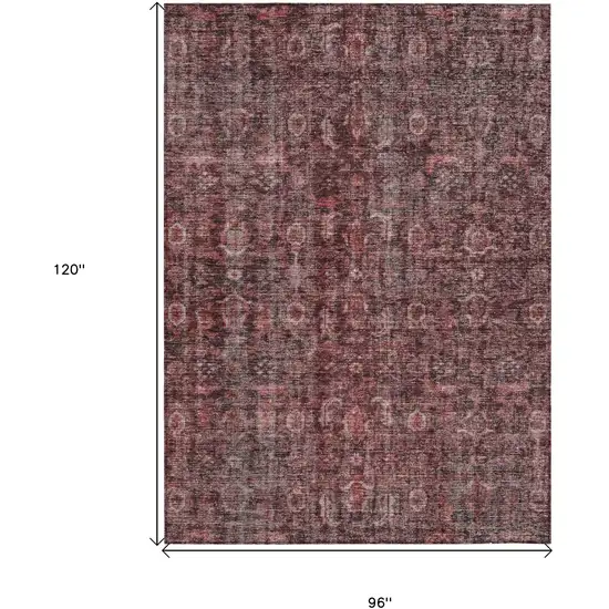 Pink And Brick Red Damask Washable Indoor Outdoor Area Rug Photo 7