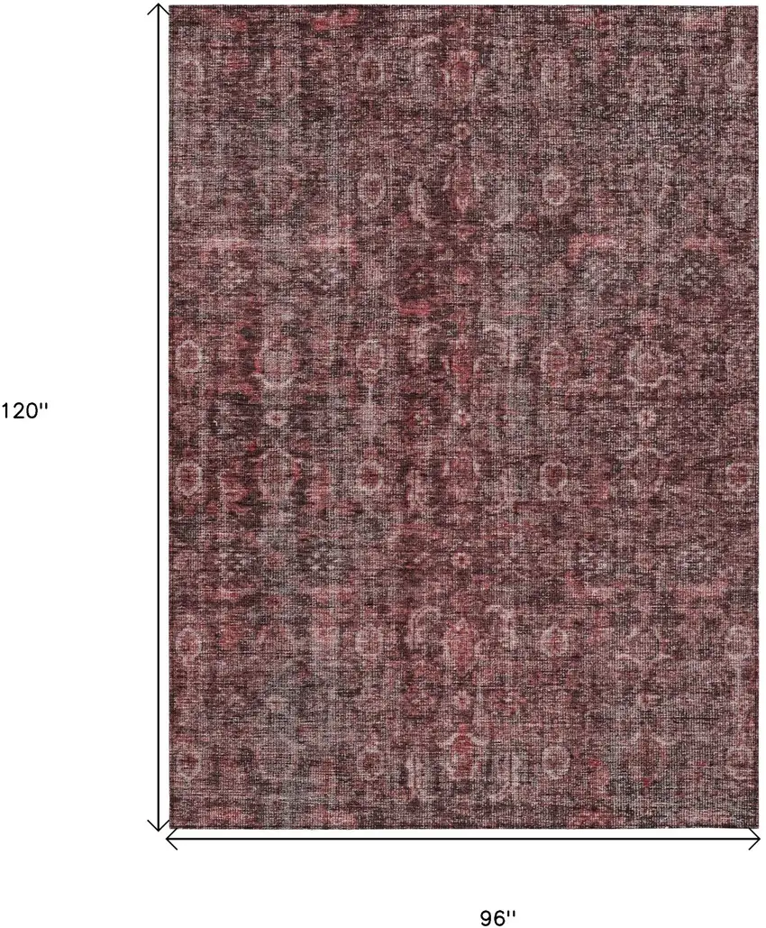 Pink And Brick Red Damask Washable Indoor Outdoor Area Rug Photo 7