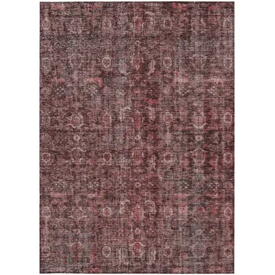 Pink And Brick Red Damask Washable Indoor Outdoor Area Rug Photo 6