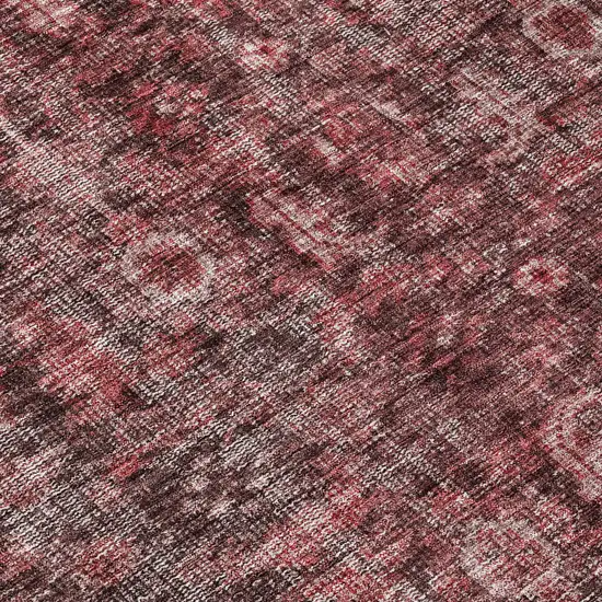 Pink And Brick Red Damask Washable Indoor Outdoor Area Rug Photo 8