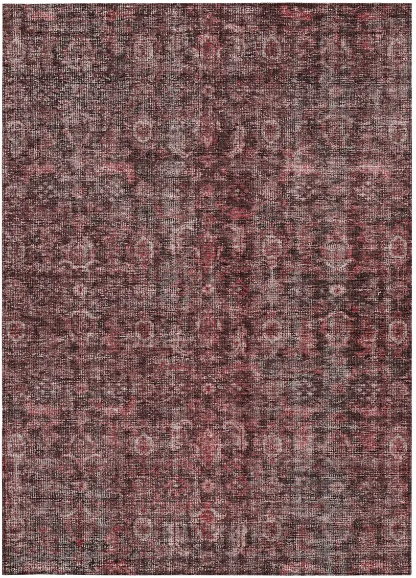 Pink And Brick Red Damask Washable Indoor Outdoor Area Rug Photo 6