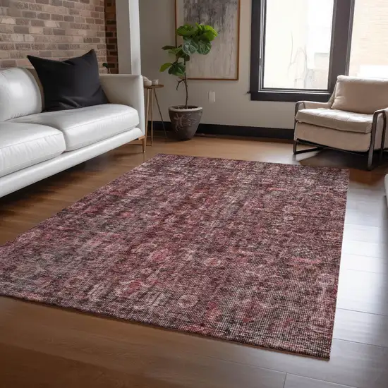 Pink And Brick Red Damask Washable Indoor Outdoor Area Rug Photo 8
