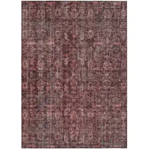Photo of Pink And Brick Red Damask Washable Indoor Outdoor Area Rug