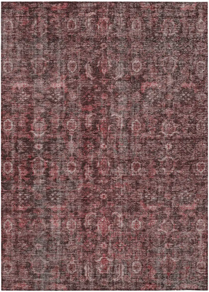 Pink And Brick Red Damask Washable Indoor Outdoor Area Rug Photo 2