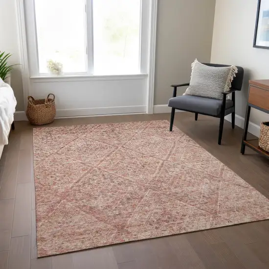 Pink And Brown Moroccan Washable Indoor Outdoor Area Rug Photo 9