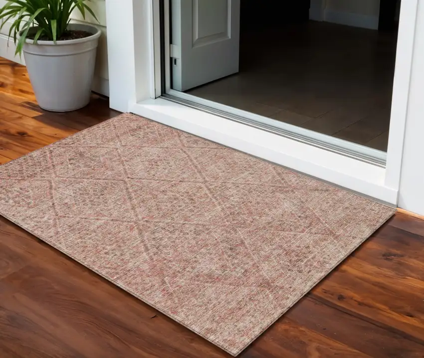 Pink And Brown Moroccan Washable Indoor Outdoor Area Rug Photo 1