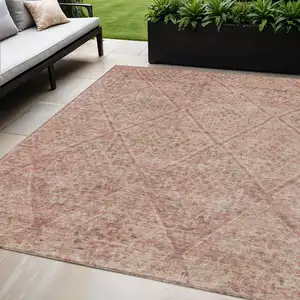 Photo of Pink And Brown Moroccan Washable Indoor Outdoor Area Rug