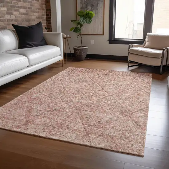 Pink And Brown Moroccan Washable Indoor Outdoor Area Rug Photo 8
