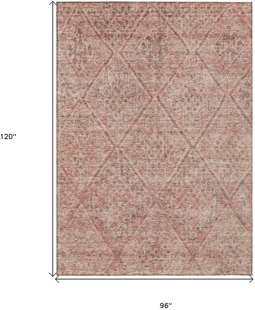 Pink And Brown Moroccan Washable Indoor Outdoor Area Rug Photo 7