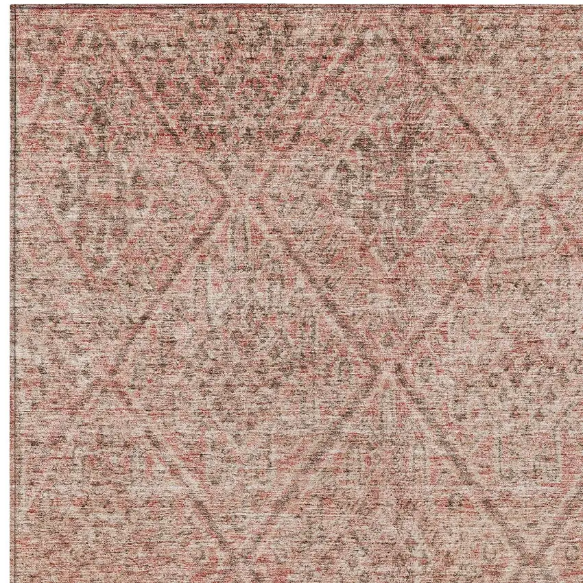 Pink And Brown Moroccan Washable Indoor Outdoor Area Rug Photo 5