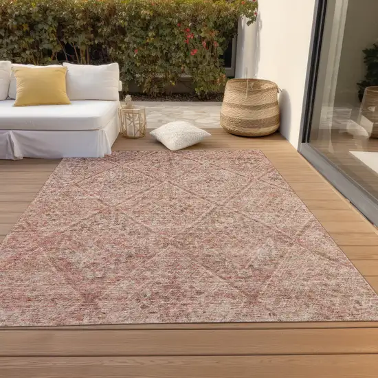 Pink And Brown Moroccan Washable Indoor Outdoor Area Rug Photo 9