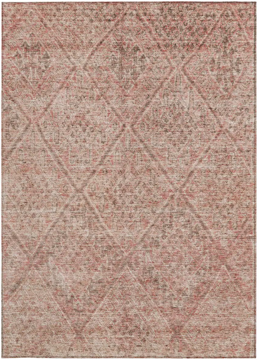 Pink And Brown Moroccan Washable Indoor Outdoor Area Rug Photo 6