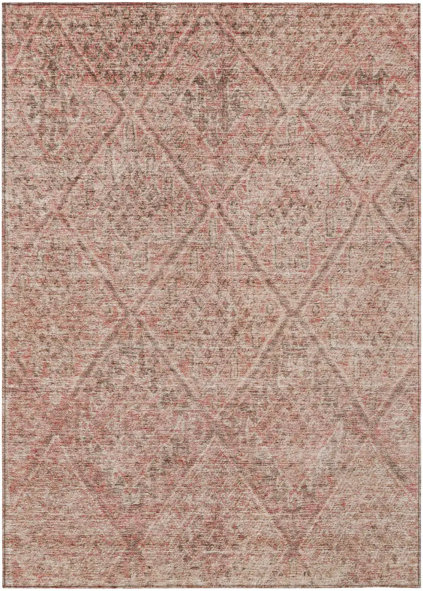Pink And Brown Moroccan Washable Indoor Outdoor Area Rug Photo 2