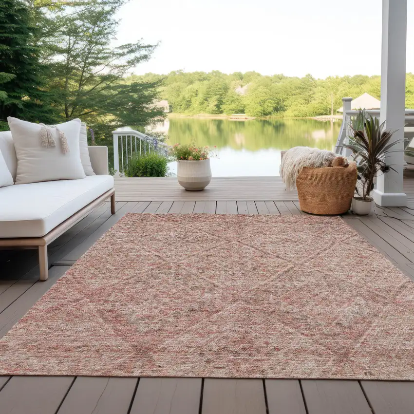Pink And Brown Moroccan Washable Indoor Outdoor Area Rug Photo 7
