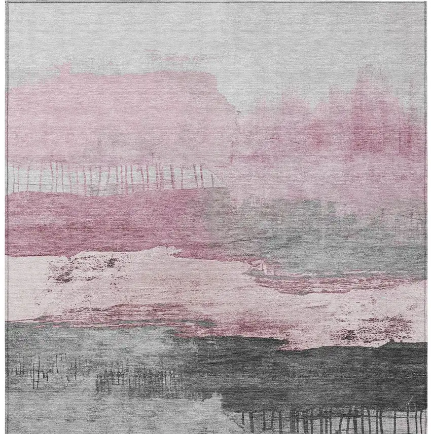 Pink And Charcoal Abstract Washable Indoor Outdoor Area Rug Photo 8