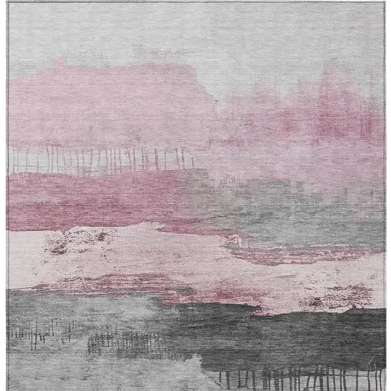 Pink And Charcoal Abstract Washable Indoor Outdoor Area Rug Photo 3