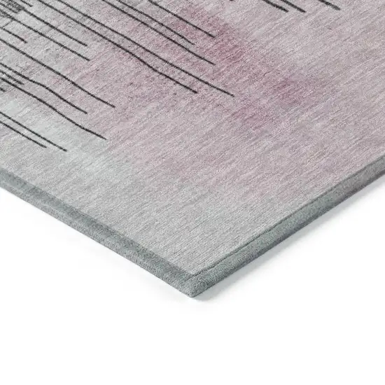 Pink And Charcoal Abstract Washable Indoor Outdoor Area Rug Photo 9