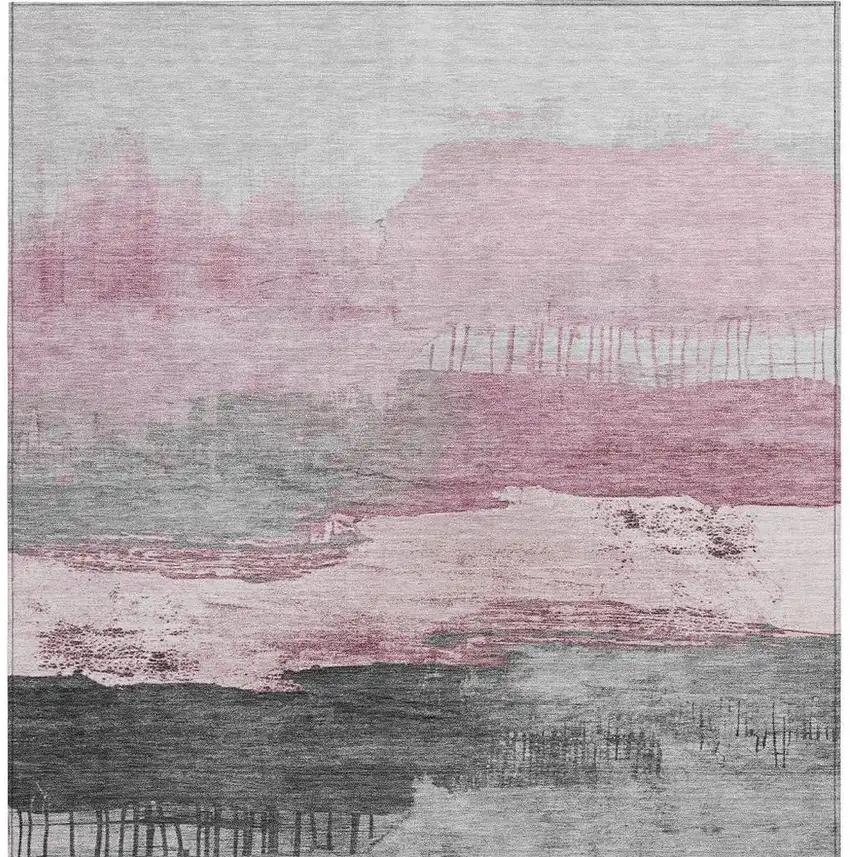 Pink And Charcoal Abstract Washable Indoor Outdoor Area Rug Photo 3
