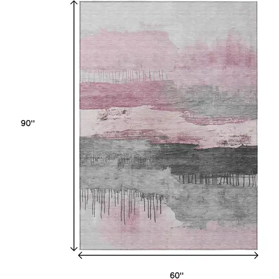 Pink And Charcoal Abstract Washable Indoor Outdoor Area Rug Photo 9