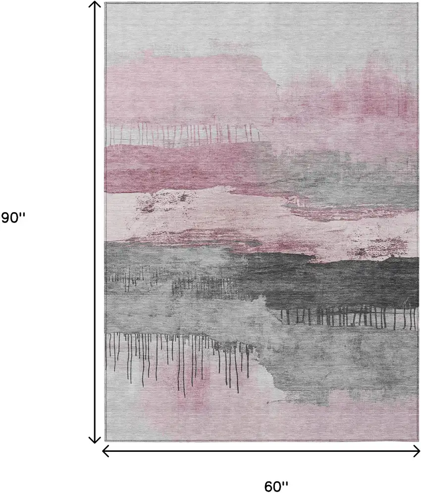 Pink And Charcoal Abstract Washable Indoor Outdoor Area Rug Photo 9