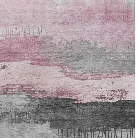 Pink And Charcoal Abstract Washable Indoor Outdoor Area Rug Photo 9