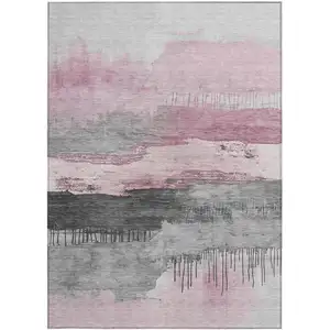 Photo of Pink And Charcoal Abstract Washable Indoor Outdoor Area Rug