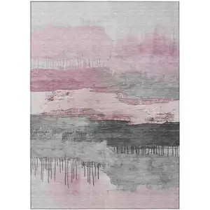 Photo of Pink And Charcoal Abstract Washable Indoor Outdoor Area Rug