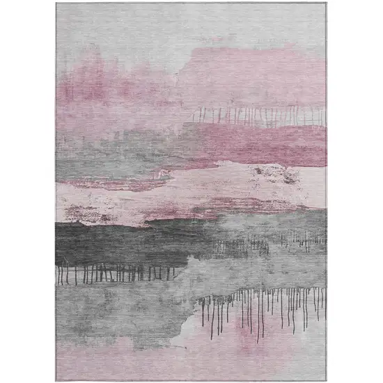 Pink And Charcoal Abstract Washable Indoor Outdoor Area Rug Photo 4
