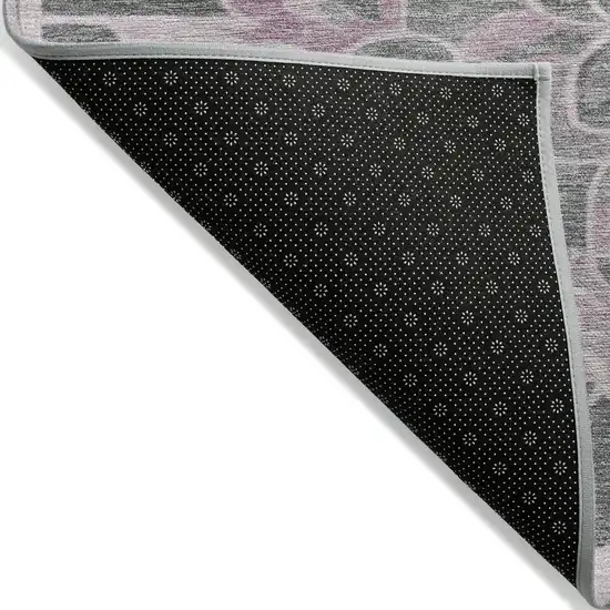 Pink And Charcoal Damask Washable Indoor Outdoor Area Rug Photo 8