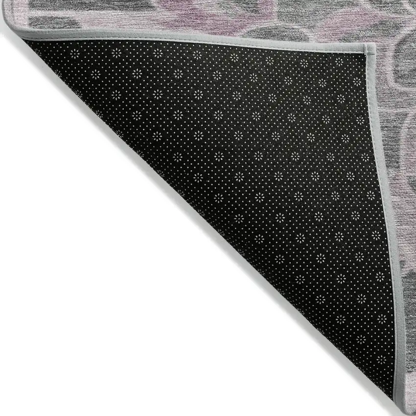 Pink And Charcoal Damask Washable Indoor Outdoor Area Rug Photo 8