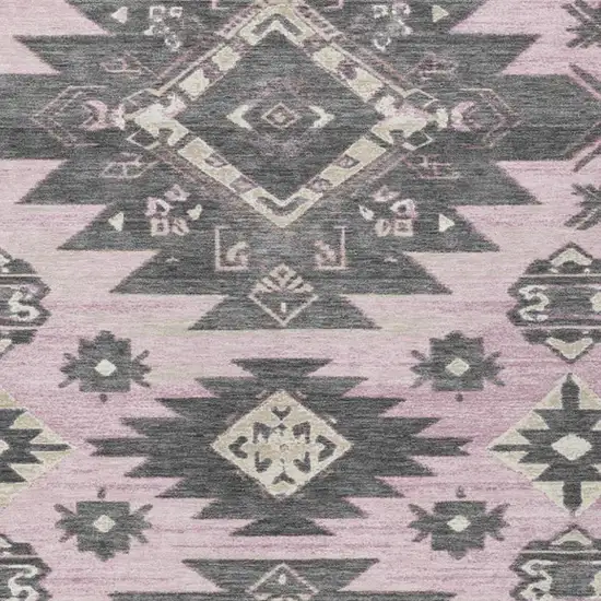 Pink And Charcoal Tribal Washable Indoor Outdoor Area Rug Photo 3