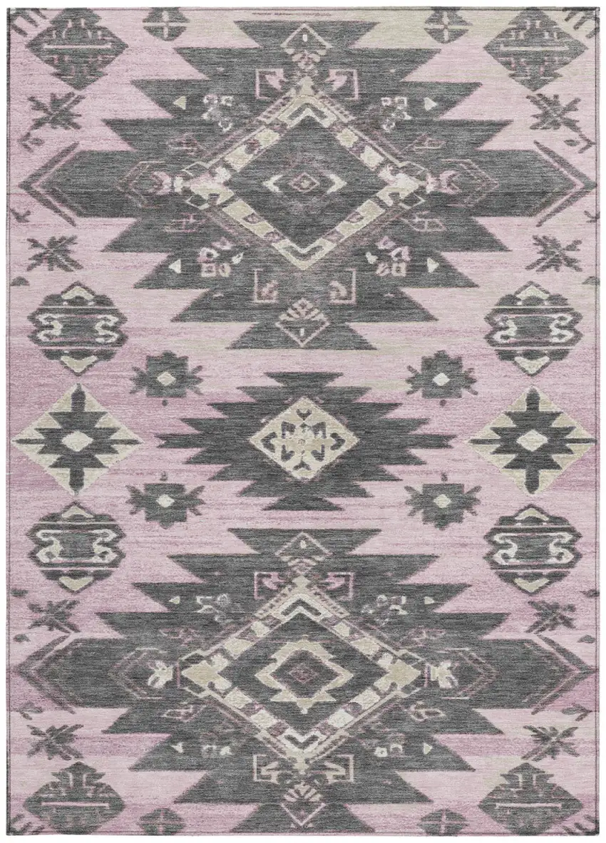 Pink And Charcoal Tribal Washable Indoor Outdoor Area Rug Photo 4