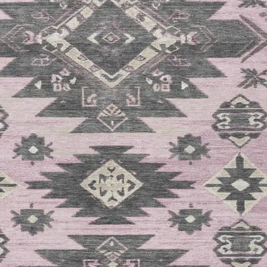 Pink And Charcoal Tribal Washable Indoor Outdoor Area Rug Photo 3