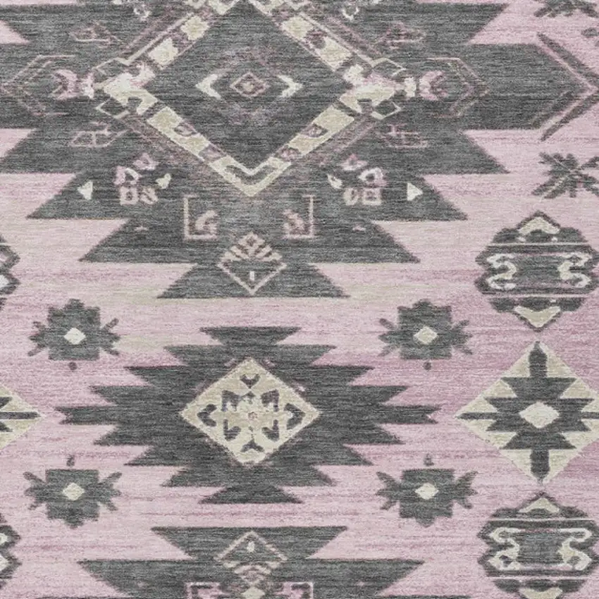 Pink And Charcoal Tribal Washable Indoor Outdoor Area Rug Photo 3
