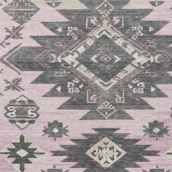 Pink And Charcoal Tribal Washable Indoor Outdoor Area Rug Photo 4