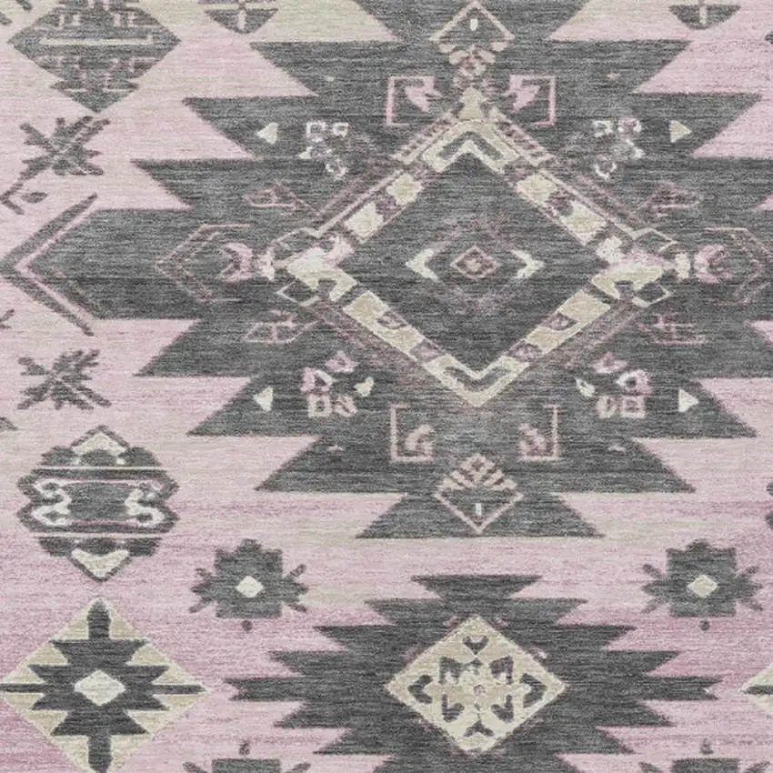 Pink And Charcoal Tribal Washable Indoor Outdoor Area Rug Photo 4