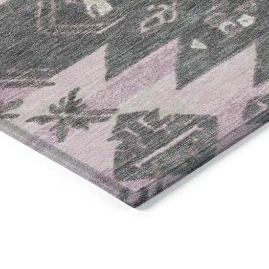 Pink And Charcoal Tribal Washable Indoor Outdoor Area Rug Photo 9