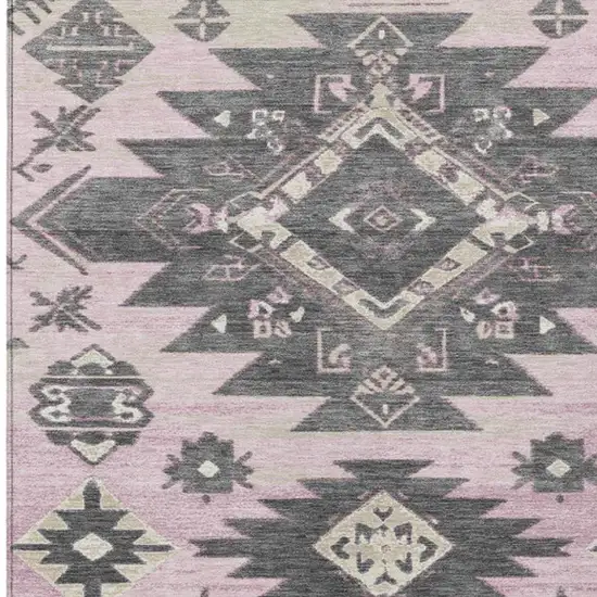 Pink And Charcoal Tribal Washable Indoor Outdoor Area Rug Photo 3