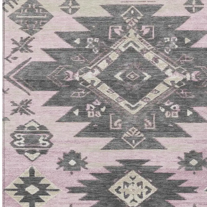 Pink And Charcoal Tribal Washable Indoor Outdoor Area Rug Photo 3