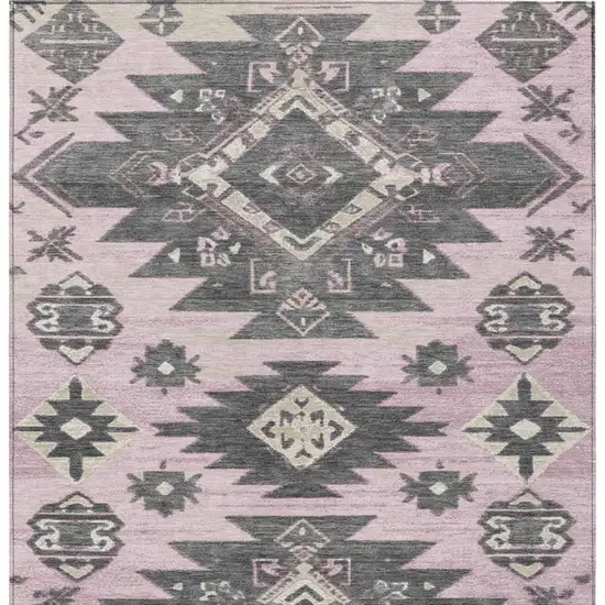 Pink And Charcoal Tribal Washable Indoor Outdoor Area Rug Photo 4