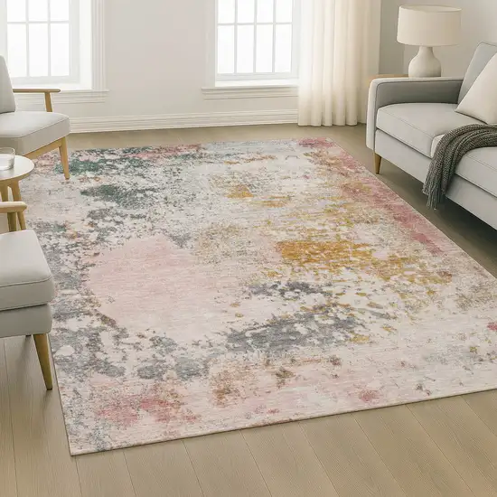 Pink And Copper Abstract Washable Area Rug With UV Protection Photo 6