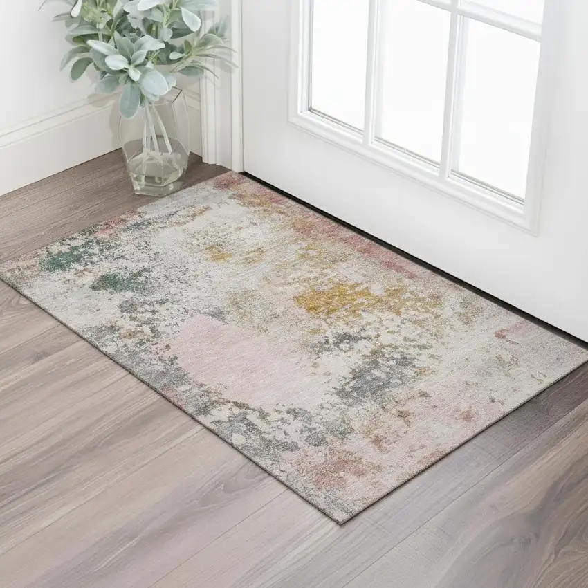 Pink And Copper Abstract Washable Area Rug With UV Protection Photo 2
