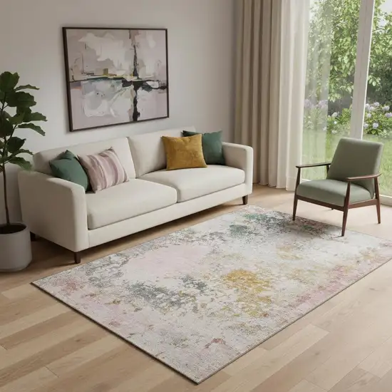 Pink And Copper Abstract Washable Area Rug With UV Protection Photo 2